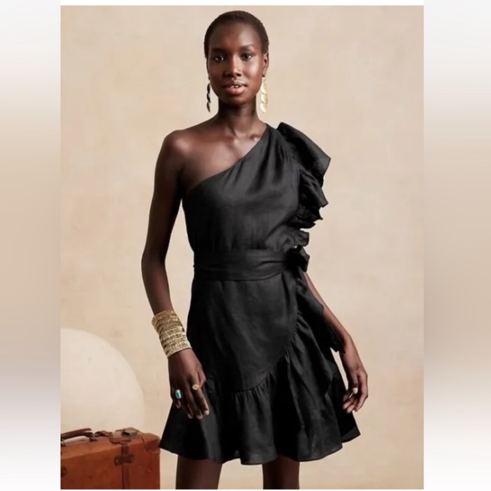 BANANA REPUBLIC LINEN RUFFLE DRESS